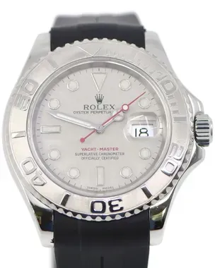 ROLEX Yacht-Master ステンレススチール シルバー Rolex Yacht-Master 40MM Silver Dial Aftermarket Rubber Strap