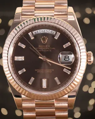 楽天 2016 President Gold Rose Dial Brown 40MM Day-Date Rolex トップス