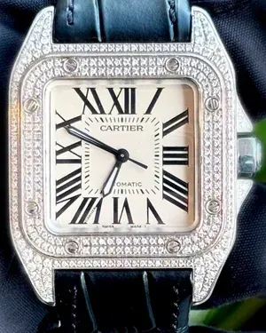 Cartier Santos 100 33MM Silver Dial Leather Strap (2878